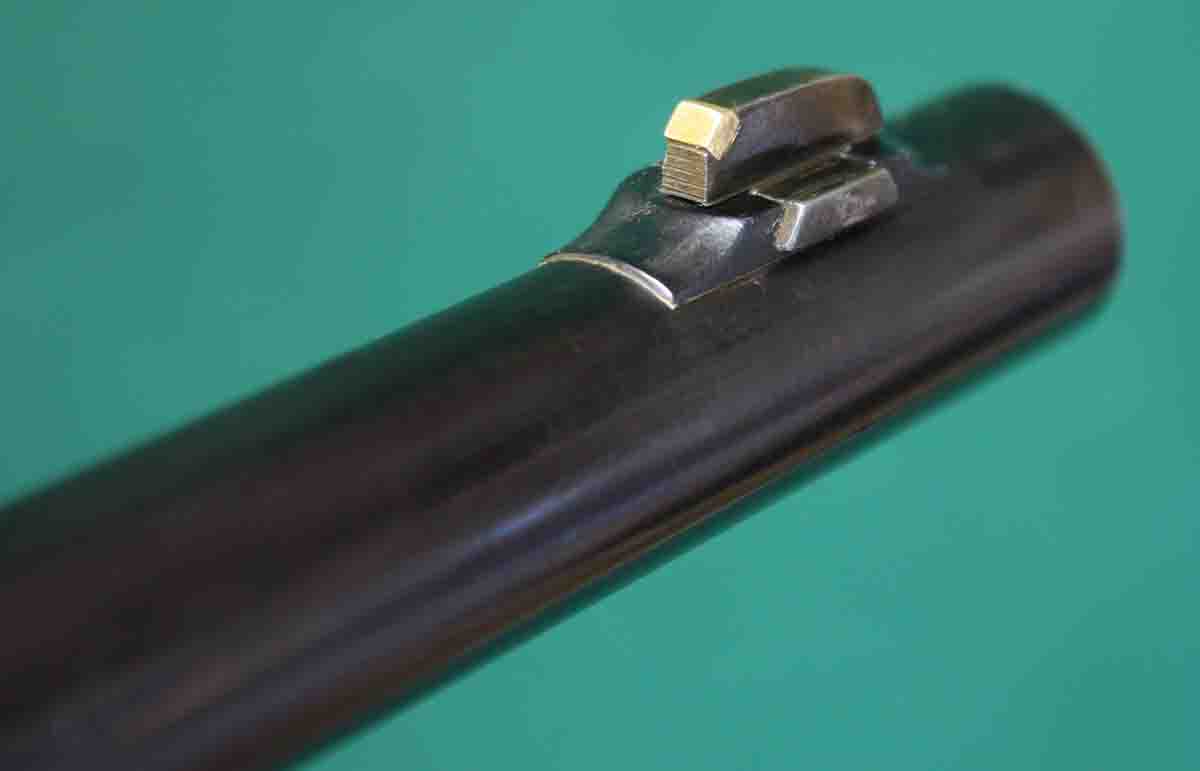 For hunting in the timber, the author made this front sight that is easily visible – even in low-light conditions. It is a post sight with a flat, brass face.